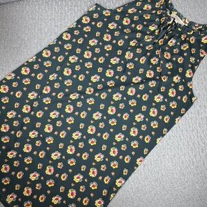 LOFT Dark Green Floral Summer Dress Large